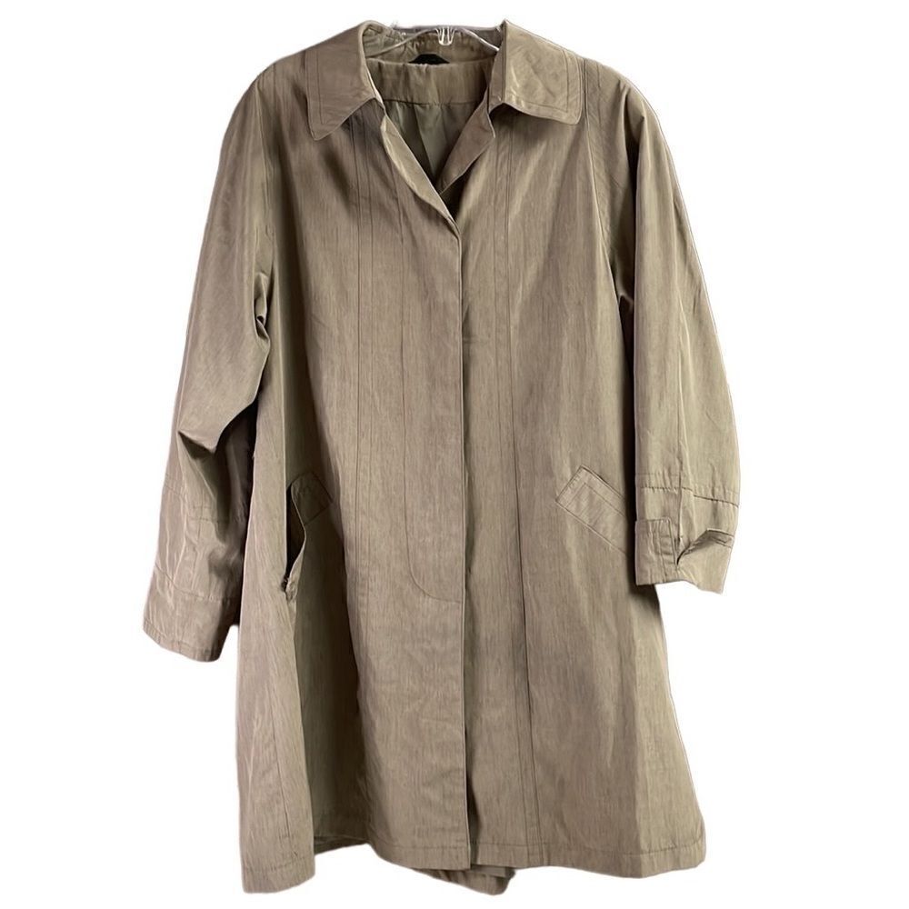 UTEX Ladies Light Olive Green Raincoat Trenchcoat Hidden Button Front Size 10